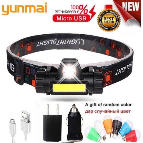 Powerful Headlight XPE+COB USB Rechargeable Headlamp Built-in 18650 Battery Head Light Waterproof Head Torch Camping Head Lamp