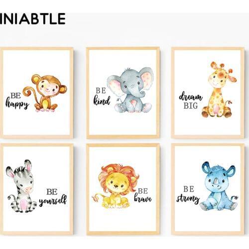 Safari Elephant Zebra Giraffe Lion Wall Art Animal Print Canvas Painting Nordic Baby Nursery Poster Kids Picture Bedroom Decor