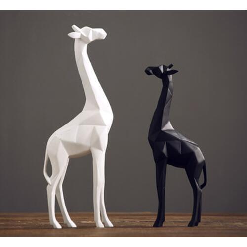 Abstract Geometric Desktop Display White&Black Giraffe Statue Desktop Resin Crafts Sculpture Home Decoration Animal Figurine 126