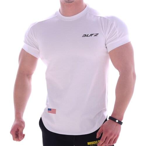 New Mens Fitness Solid Color Running Sports T-shirt Cotton Round Neck Casual Men Short-Sleeved Summer Compassionate Shirt