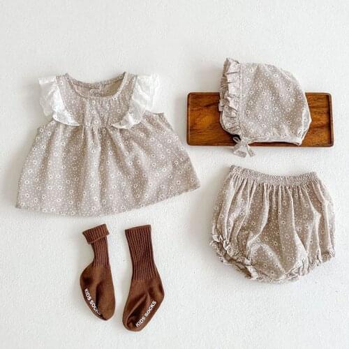 New 2021 Summer Kids Baby Clothes Set Little Daisy Sleeveless T-shirt + Shorts and Hat 3Pcs Newborn Infant Boys Girls Clothing