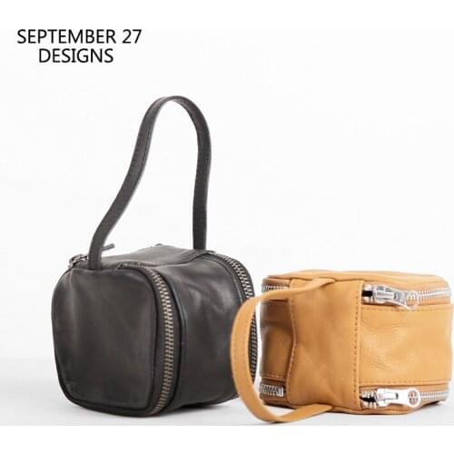 New Fashion Storage Coin Purses Genuine Leather Luxury Handmade Casual Small Square Organizer Pouch Double Zipper Mini Wallets