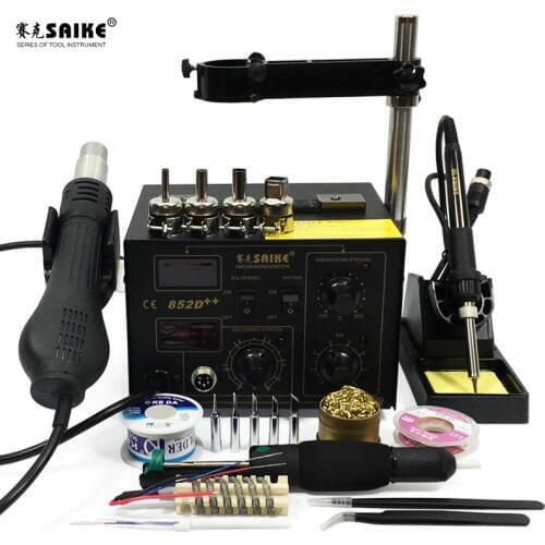 SAIKE 852D++ 2 in 1 SMD Rework Station Hot air gun soldering station Desoldering station 220V 110V