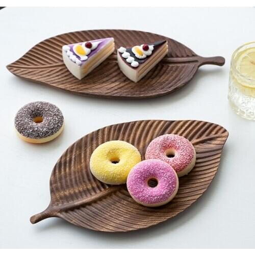 Leaf Shape Storage Fruit Tray Solid Wood Handmade Serving Dessert Organizer Plate Wooden Home Small Stuff Support Decor