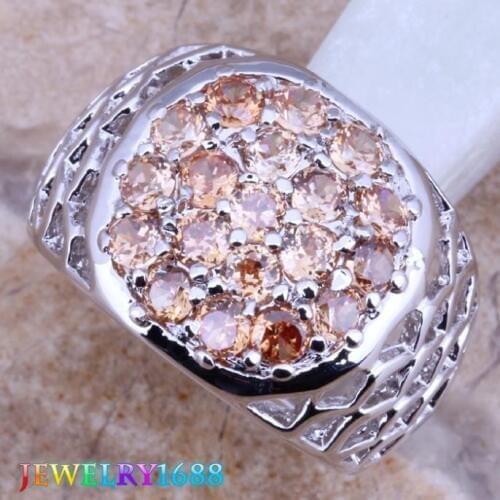 Terrific Champagne Morganite Silver Plated Ring Size 6 / 7 / 9 D489