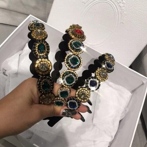 Europe Vintage Rhinestone Hairband Women Glittering Headband Baroque Queen Hair Accessories Luxury Headwear Red Green Blue 2021