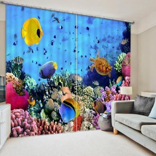 Luxury Blackout 3D Window Curtain For Living Room ocean curtains