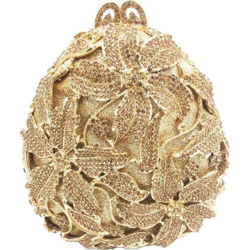 Luxury Egg Shape Gold Evening Bags Flower Party Purse Wedding Prom Clutch Bags SC905