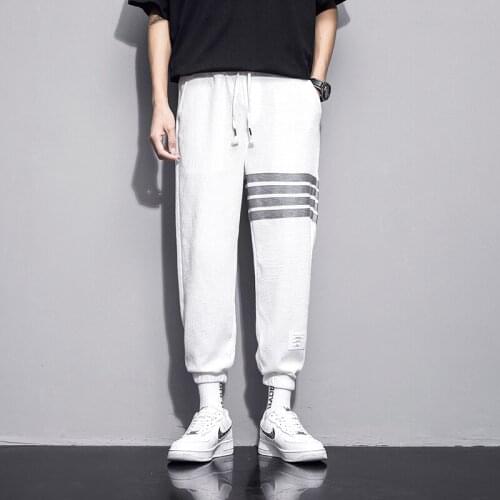 Joggers Men Streetwear Casual Pants Male Fashion Striped Ankle Length Pants Sweatpants skinny Sportwear Wide-leg Harem Pants