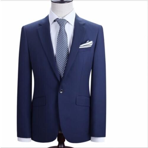Blue Groom Tuxedos Slim Fit Men Suit 2 Pieces( Jacket+Pant+Tie) High Quality Custom Made Wedding Party Mens Suits Work Wear