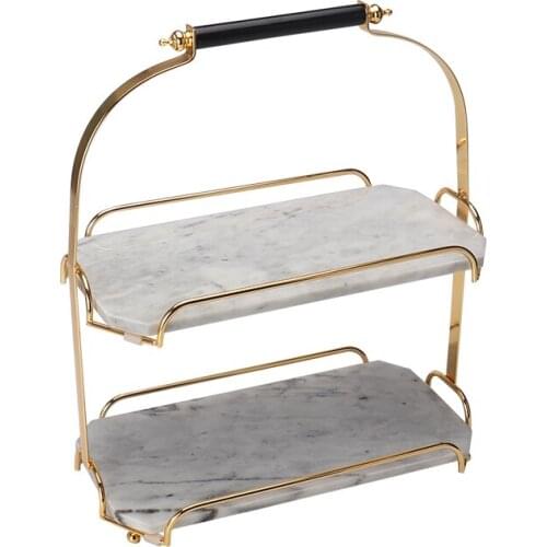 Nordic Natural Marble Cake Dessert Table Display Stand Double Tray Jewelry Light Luxury Storage Shelf