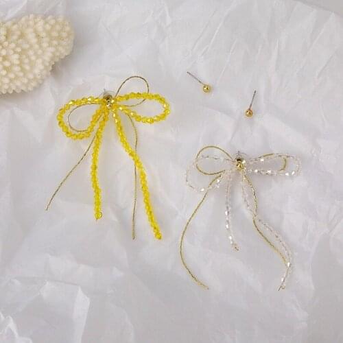 U-Magical Elegant Double Layer Beaded Bowknot Dangle Earrings for Women Asymmetry Yellow White Crystal Tassel Earrings Jewelry