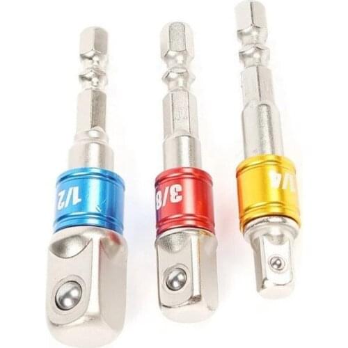 3pcs Hexagonal Shank to Square Head Socket Extension Small 1/4 3/8 1/2 Wind Batch Electric Socket Connection Conversion Rod