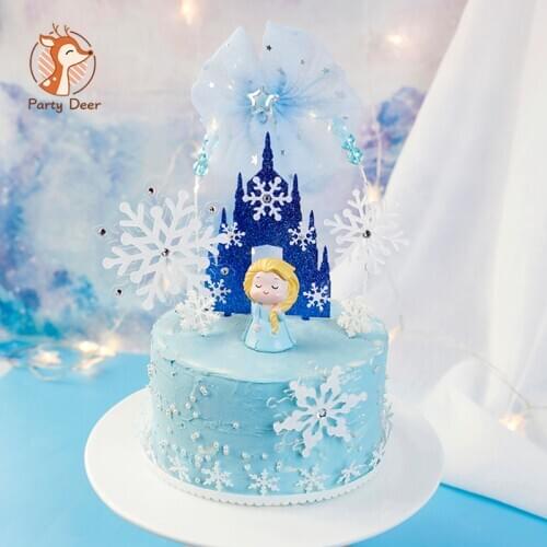 Christmas Festival and blue Princess Series Decorations Use happy birthday Castle Snowflakes cake topper Love Gifts