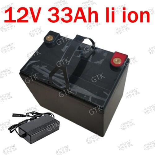 GTK waterproof Lithium ion 12V 33AH battery 12V 30AH li ion bateria for 600W Solar Snowmobile ATV Van golf cart + 5A charger