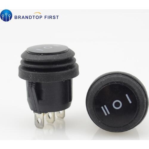 1pcs Black Waterproof 3 Position SPDT Round Boat Rocker Switch 3Pins ON/OFF/ON 6A/250V 10A/125V AC