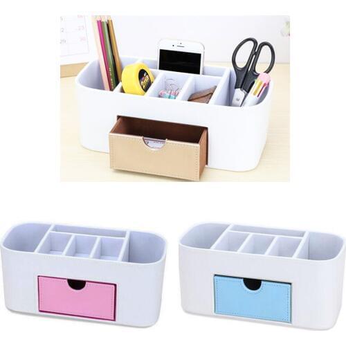 XRHYY Home & Office Matching Leather Pen Holder Desktop Practical Multi-Function Stationery Storage Box Cosmetic Brush Storage