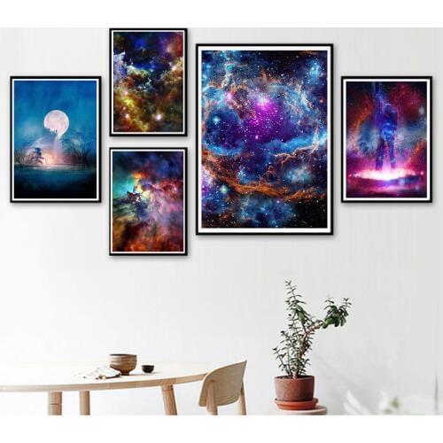 YIKELA Abstract Moon Full Square/Round Drill 5D DIY Diamond Painting Universe Starry Sky Embroidery Cross Stitch 3D Home Decor