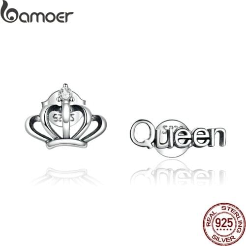 Bamoer Simple Crown silver Stud Earrings for Women 925 Sterling Silver Ear Pins Jewelry 2020 New Design Brincos earring SCE934