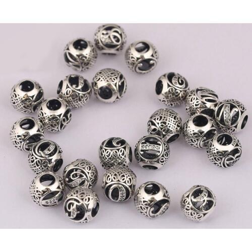A-R Authentic S925 Charm Openwork Alphabet 26 Letter With Crystal Beads fit Lady Bracelet Bangle