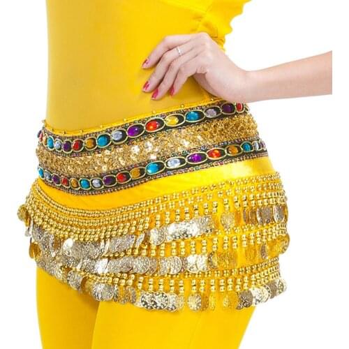 248 Coins FancyWomens Belly Dance Rhinestone Waist Chain Costume Hip Scarf With Sequins Wrap Skirt Music Festival Clothing