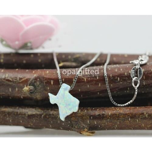 1pc/lot)Hot sale 925 Sterling Silver jewelry fire white synthetic opal stone Texas silver color USA map women girl necklace