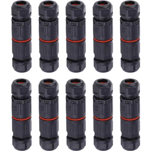 10Pcs IP68 Waterproof Straight Connector Junction Box Electrical Wire Cable 3 Pin Connector Outdoor Plug Socket Terminal Block