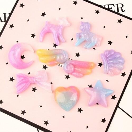 20/30Pcs Cartoon Unicorn style Planar Resin Figurines DIY Craft Supplies Phone Shell Patch Arts Basteln Kids Hair Accessories