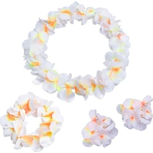 4pcs Cloth hawaiian Party Garland Artificial Necklace Dress Hawaii Flowers leis Party Supplies Beach Wreath DIY Gift Decoration