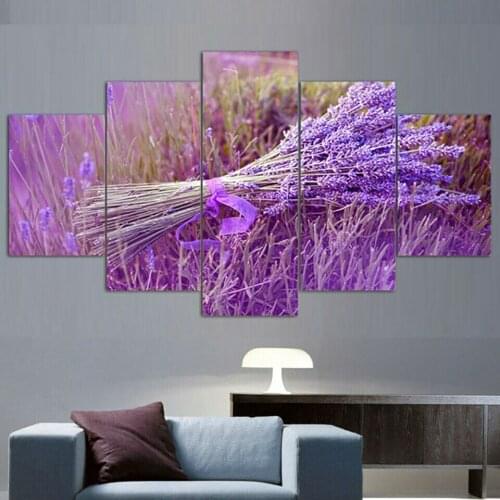 5Pcs Purple Lavender Flower Bunch Poster Canvas Picture Print Wall Art Canvas Painting Wall Decor for Living Room No Framed