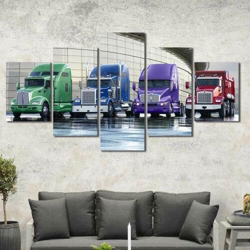 5 Piece No Framed Semi Trucking Road Truck Canvas Picture Print Wall Art Canvas Painting Wall Decor for Living Room