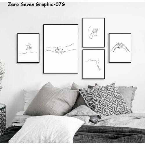 Abstract Painting One Line Art Drawing Flower Kiss Heart Canvas Painting Wall Art Pictures Poster And Print For Home Decoration