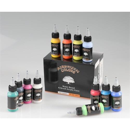 12 Colors Professional Acrylic Paints 12x30ML/Bottle for Airbrushing Wall Decoration Model Art Car Shoes Painting tattoo ink