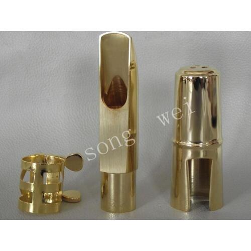 Alto Eb sax metal mouthpiece ligature cap Gold plate 6# Good sound