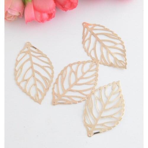 Free shipping 100Pcs Gold Tone Filigree Leaf Metal Crafts Decoration DIY Findings 44x26mm J3158