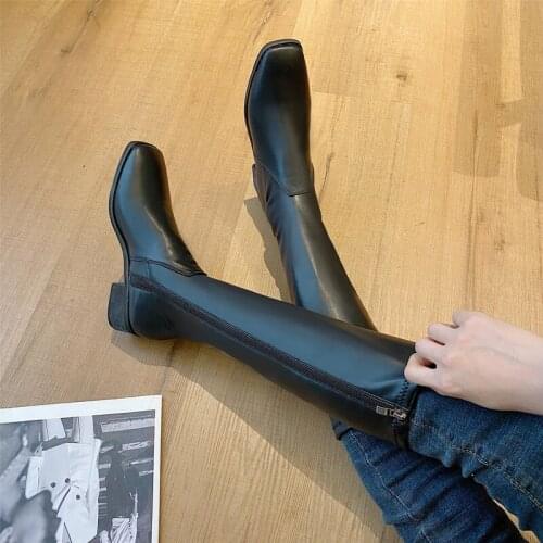 Chelsea Boots Vogue Women Over The Knee Boots Square Toe Thick High Heels Solid Color Boots Beige Brown Black Knight Boots