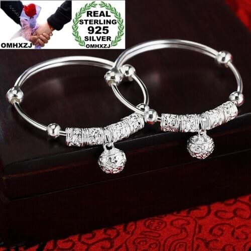 OMHXZJ BA149 Wholesale European Fashion Fine Kids Baby Party Birthday Gift Bell Push Pull S925 Sterling Silver Bracelet Bangle