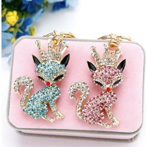 Exquisite Dazzling Crystal Crown Fox Keychain Car Handbag Metal Pendant Key Chain Ring Creative Gift