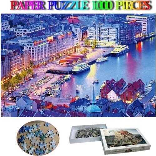 Bergen Adults Paper Jigsaw Puzzle 1000 Pieces Norway Beautiful Landscape Puzzle Paper Puzzles Games Kids Chlidren Toys Gifts