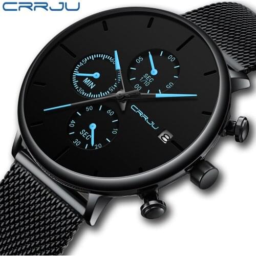 Relogio Masculino CRRJU Business Dress Men Watches Luxury Waterproof Sport Wristwatch Mens 3-Sub Dial Slim Mesh man Watch 2019