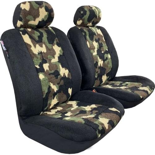 Army Camouflage Sheepskin Seat Covers for Cars Trucks SUVs, Faux Fur Lambswool Soft Winter Warm Auto Protectors, Universal Size