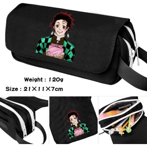 Anime Demon Slayer Pencil Case Black Cartoon Make up Cosmetic Bag Student Stationery Multi-function flip Bags