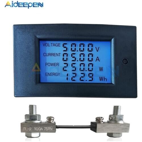 DC 7.5-100V 20A 50A 100A LCD Display Digital Current Voltage Power Energy Meter Multimeter Ammeter Voltmeter with Current Shunt