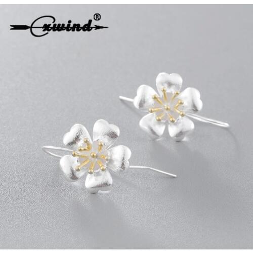 Cxwind Fashion Five Flower Heart Earrings Flowers Long Needle Earring Jewelry for Women wedding Statement Ear Bijoux brincos