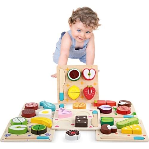Wooden Kitchen Cut Fruits Vegetables Dessert Kids Cooking Kitchen Toy Food Pretend Play Puzzle Educational Toys Children Gifts