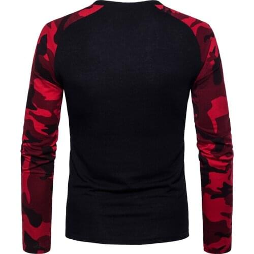 Spring summer new mens casual camouflage contrast color long-sleeve T-shirt pullover shirt
