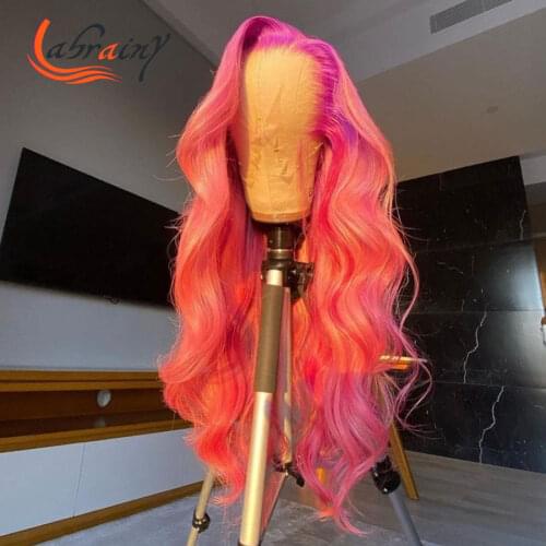 Highlight Blonde Pink HD Transparent Lace Frontal Human Hair Wigs Body Wave Ombre 613 Purple Wig Bleached Knots 13X6