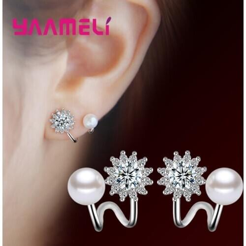 Top Selling Women Stud Ear Brincos Earrings Pendientes Fine 925 Sterling Silver Freshwater Pearl AAA Zircon Korean Style Jewelry