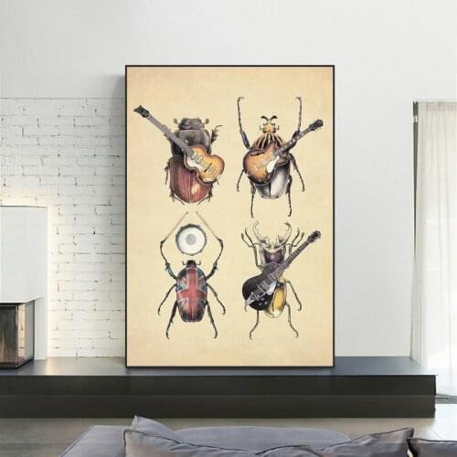Insect Playing Guitar Animal Music Art Canvas Paintings Posters and Prints Wall Art Pictures for Living Room Decor (No Frame)