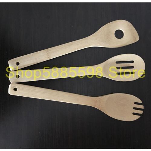 Kitchen Bamboo utensils bamboo fork spoon bamboo spatula with hole bamboo slotted spoon 3PCS/set